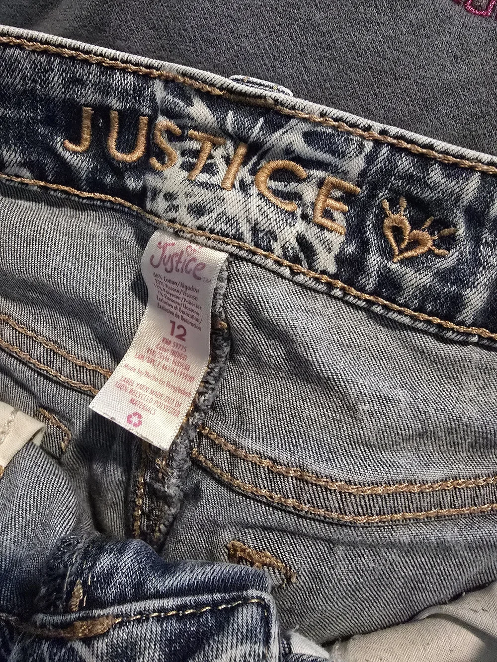 Justice Girls Light Wash Denim Jeans with Gold Embroidery